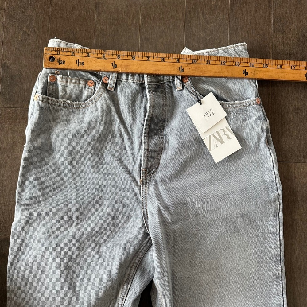 NWT Zara High Rise Straight Ankle Length Jeans Raw Hem Light Gray Wash 8 - Picture 3 of 10